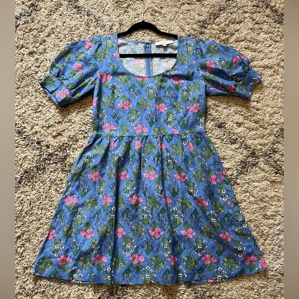 LOFT Floral U-Neck Puff Sleeve Dress size 2 (E103) - Picture 7 of 15